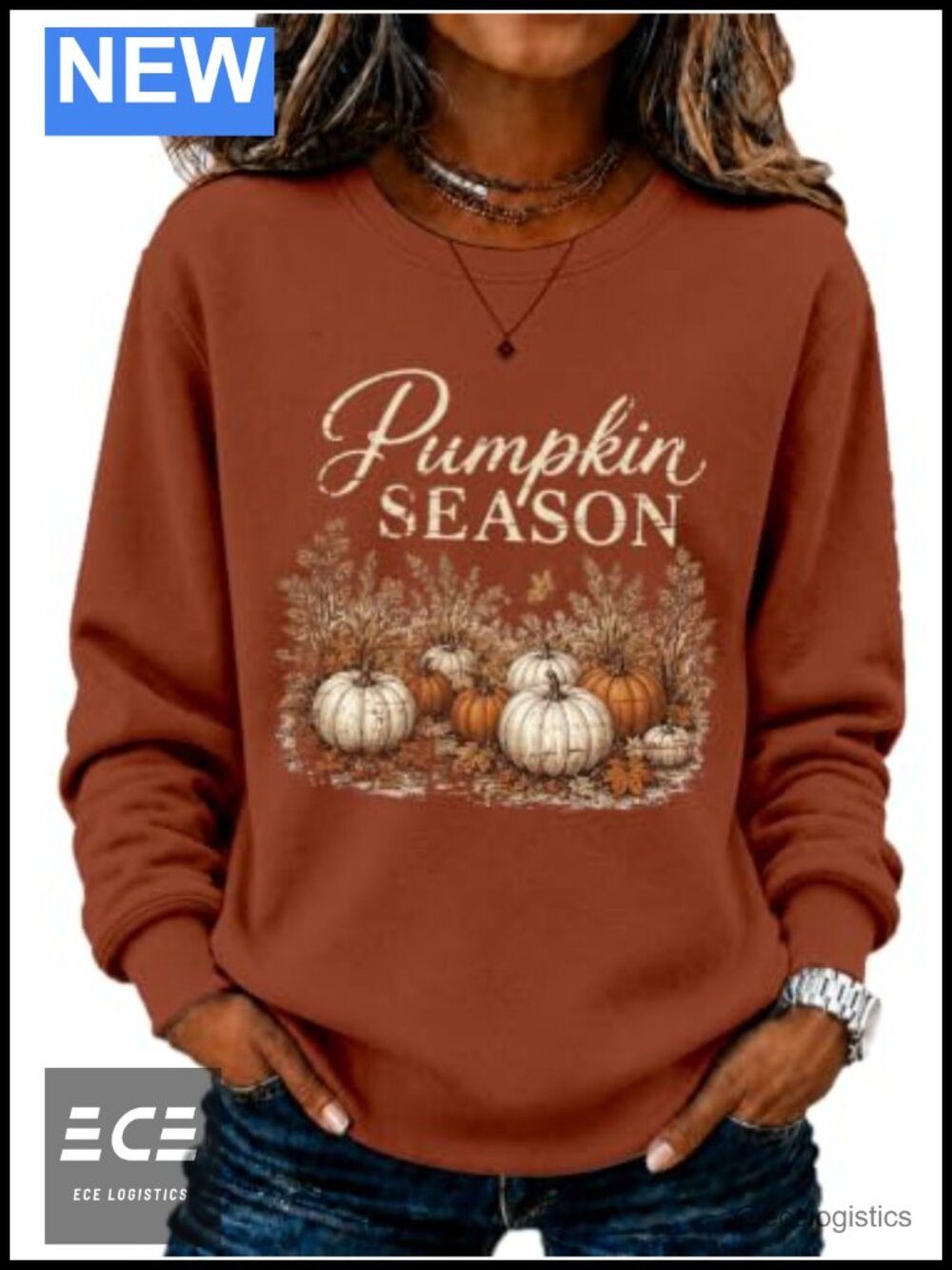 Fleece Lined Cotton Blend Crewneck Sweatshirt Pumpkin Graphic Pullover
